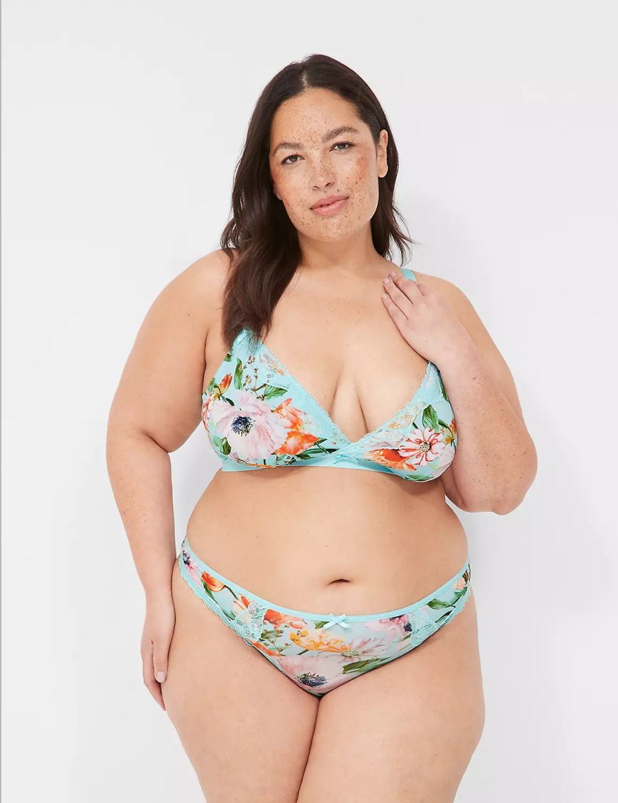 Dámské Slipy Lane Bryant Printed Lace-Trim Tanga Tyrkysové | TAP7326BK