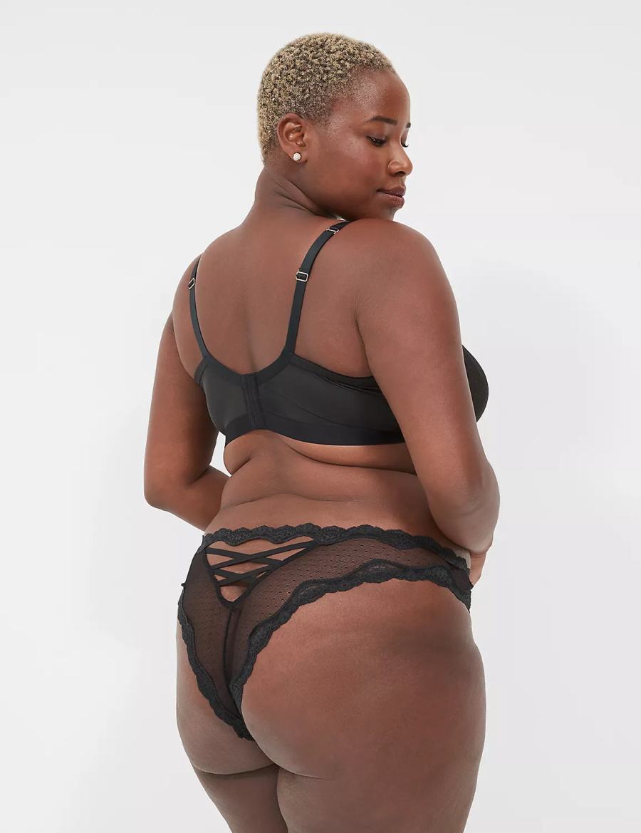 Dámské Slipy Lane Bryant Sheer Mesh Tanga Černé | VNB734JF