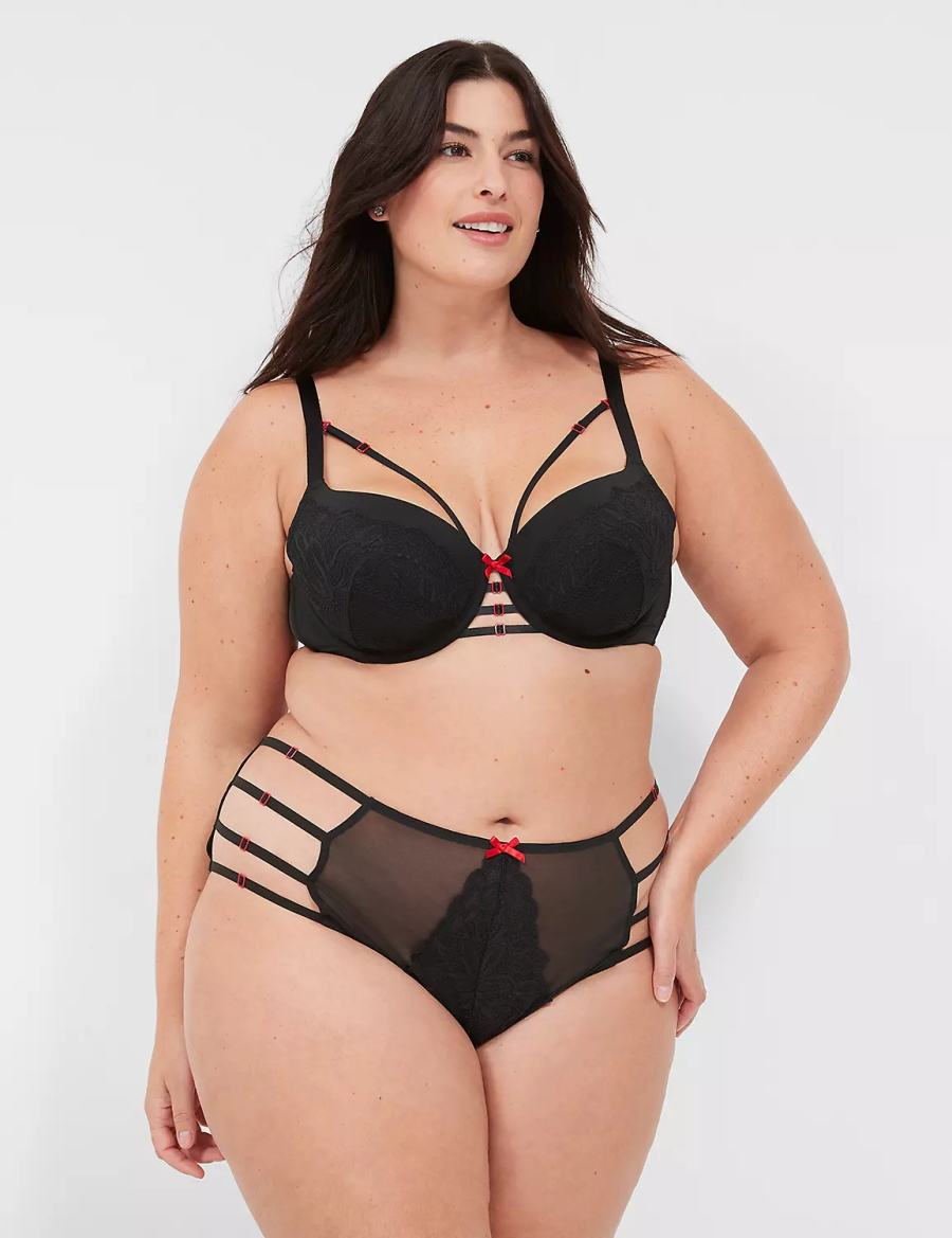 Dámské Slipy Lane Bryant Strappy Brief Černé | EWR3284SS