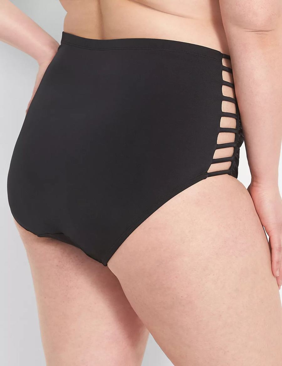 Dámské Slipy Lane Bryant Strappy Ruched-Side High-Waist Swim Černé | QUZ31IY