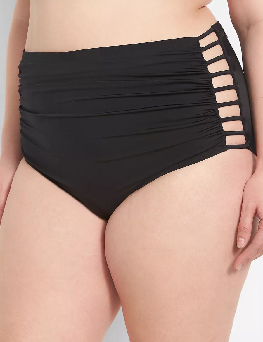 Dámské Slipy Lane Bryant Strappy Ruched-Side High-Waist Swim Černé | QUZ31IY