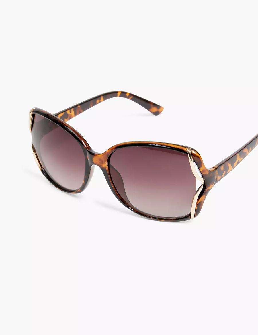 Dámské Sluneční Brýle Lane Bryant Tortoiseshell Print & Goldtone Side-Detail Rounded Square Žluté | LEN6737ST