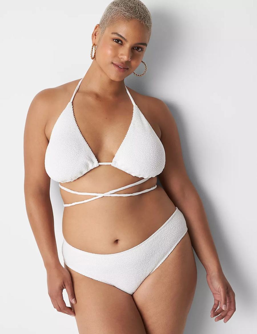 Dámské Spodní díl Plavek Lane Bryant Crinkle Dipped Tanga Swim Bílé | ETQ8034OU