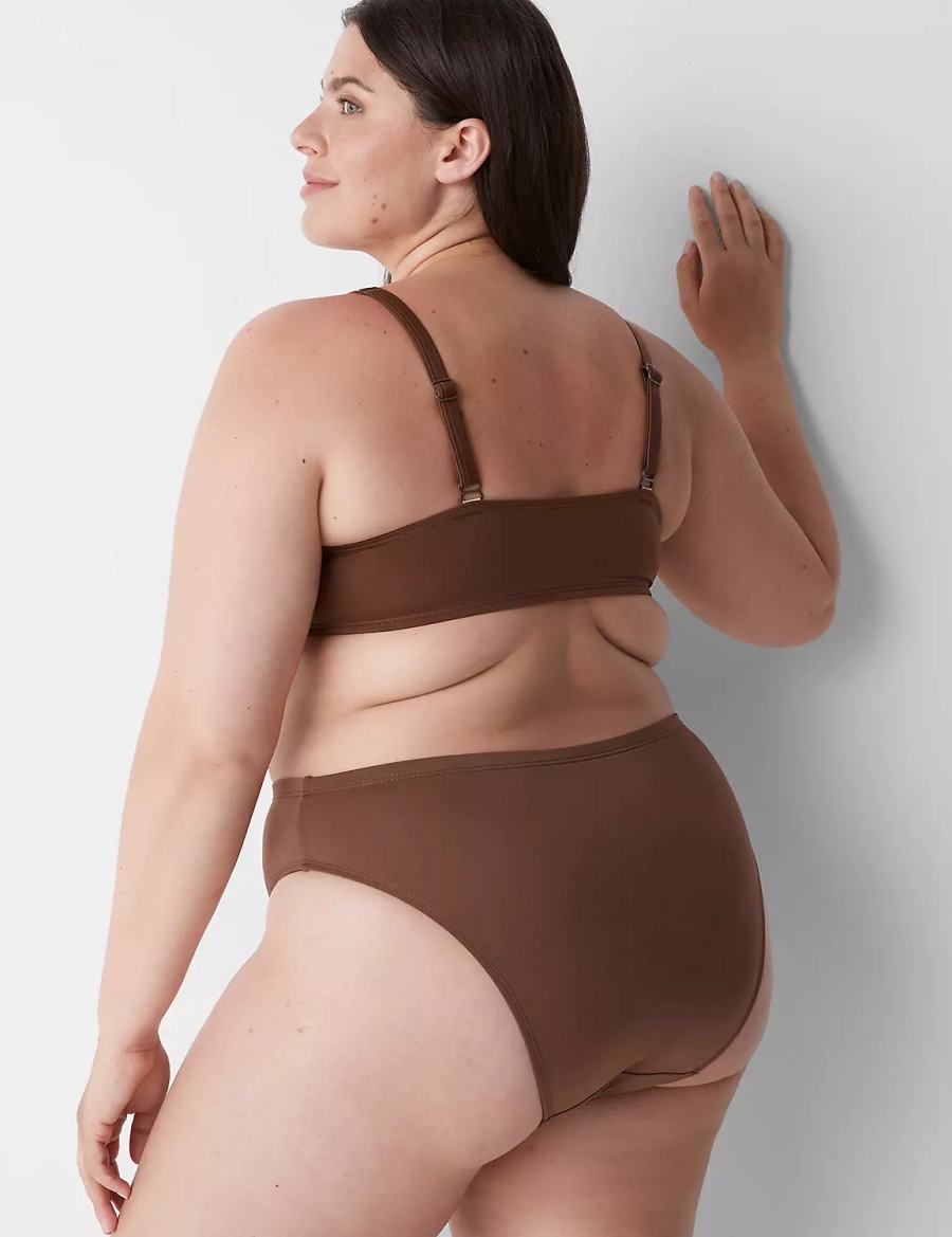 Dámské Spodní díl Plavek Lane Bryant Midi High-Leg Cheeky Swim Tmavě Hnědé | TRN101HS