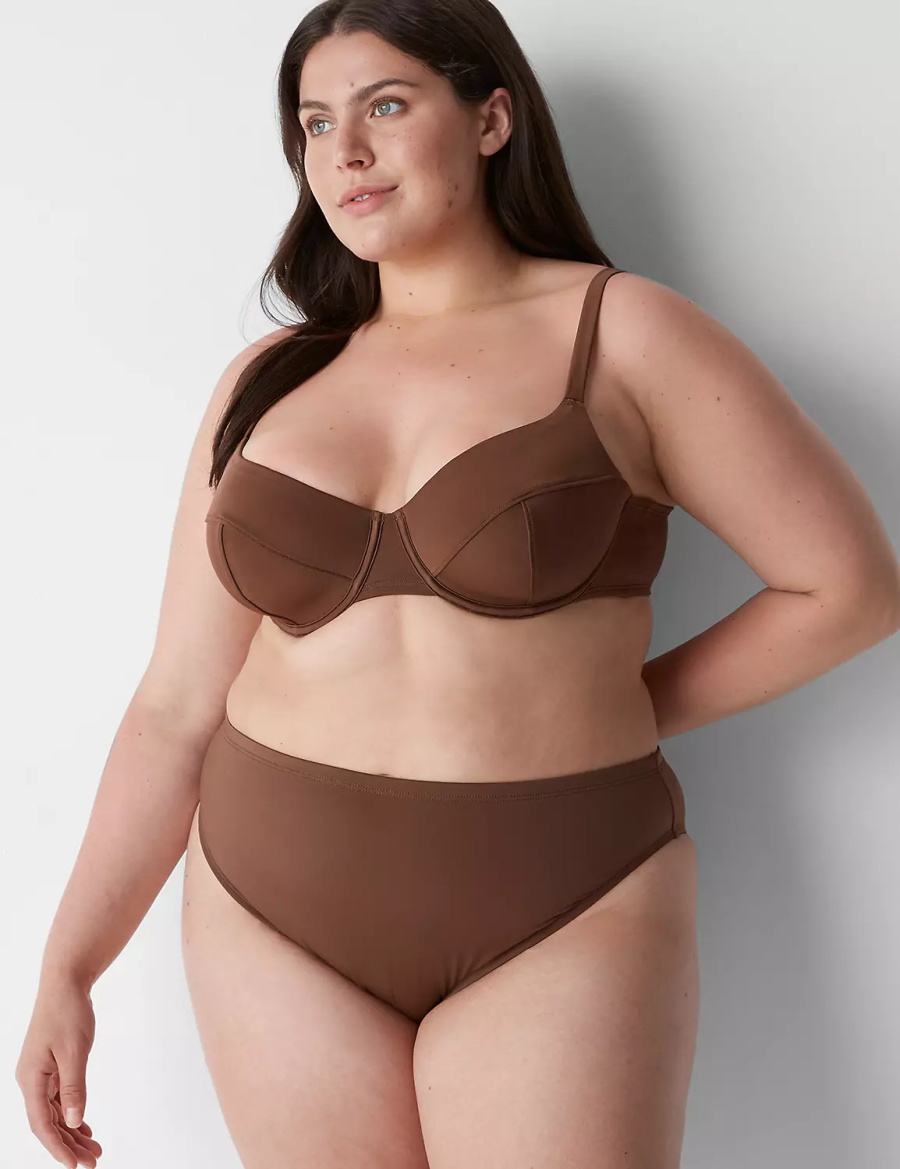 Dámské Spodní díl Plavek Lane Bryant Midi High-Leg Cheeky Swim Tmavě Hnědé | TRN101HS