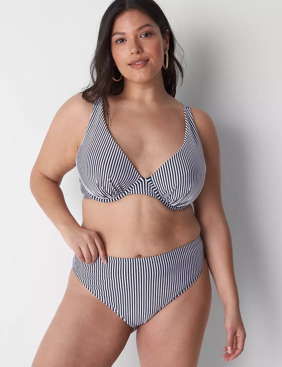 Dámské Spodní díl Plavek Lane Bryant Seersucker High-Leg Cheeky Swim Blankyt | AZO2655ZP