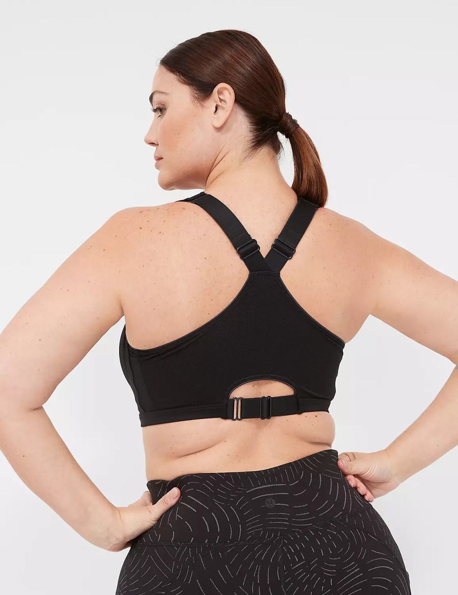 Dámské Sportovní Podprsenka Lane Bryant LIVI Max Support Comfort Zip-Front Černé | QJB8176WU