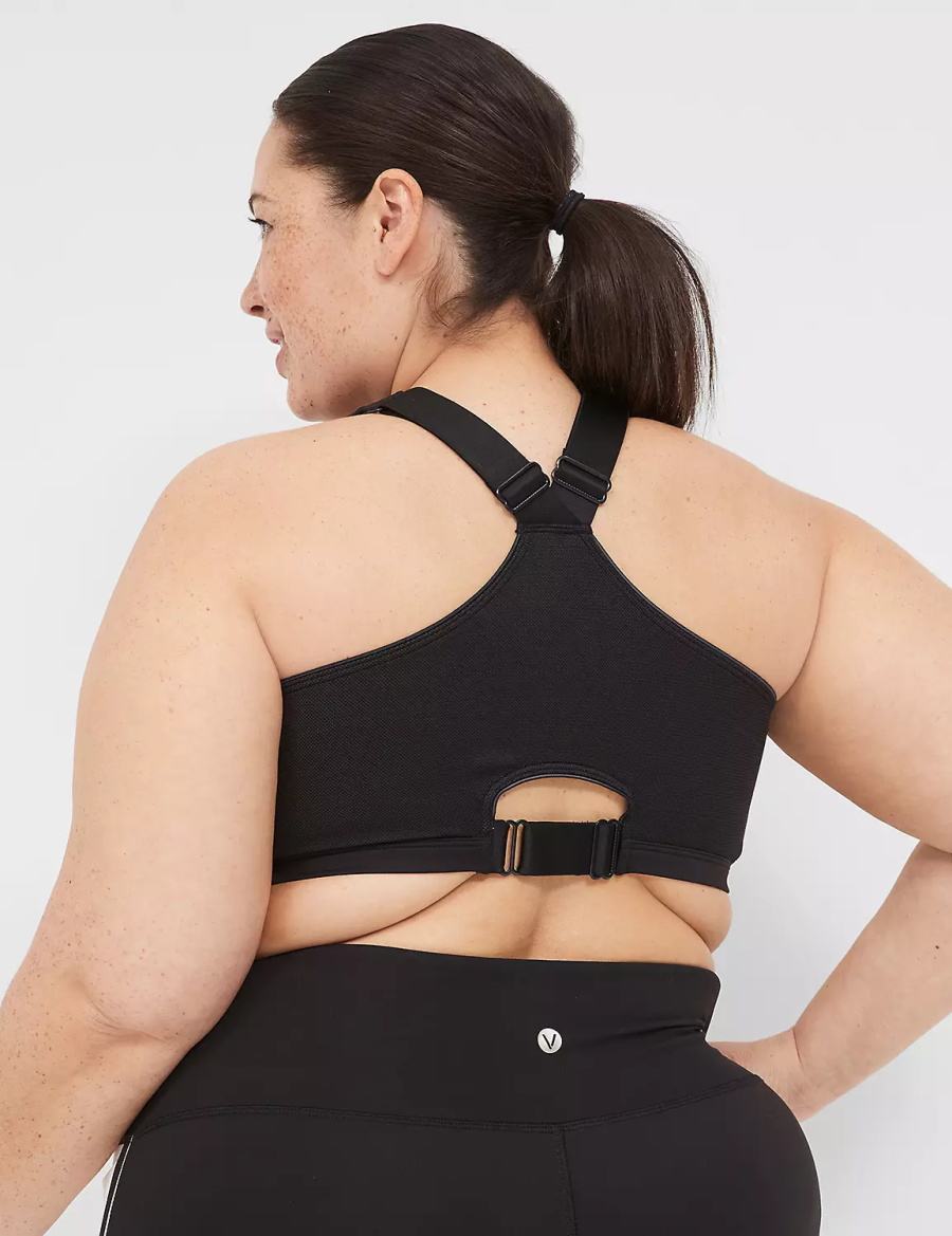 Dámské Sportovní Podprsenka Lane Bryant LIVI Max Support Comfort Zip-Front Černé | YQL8463TV