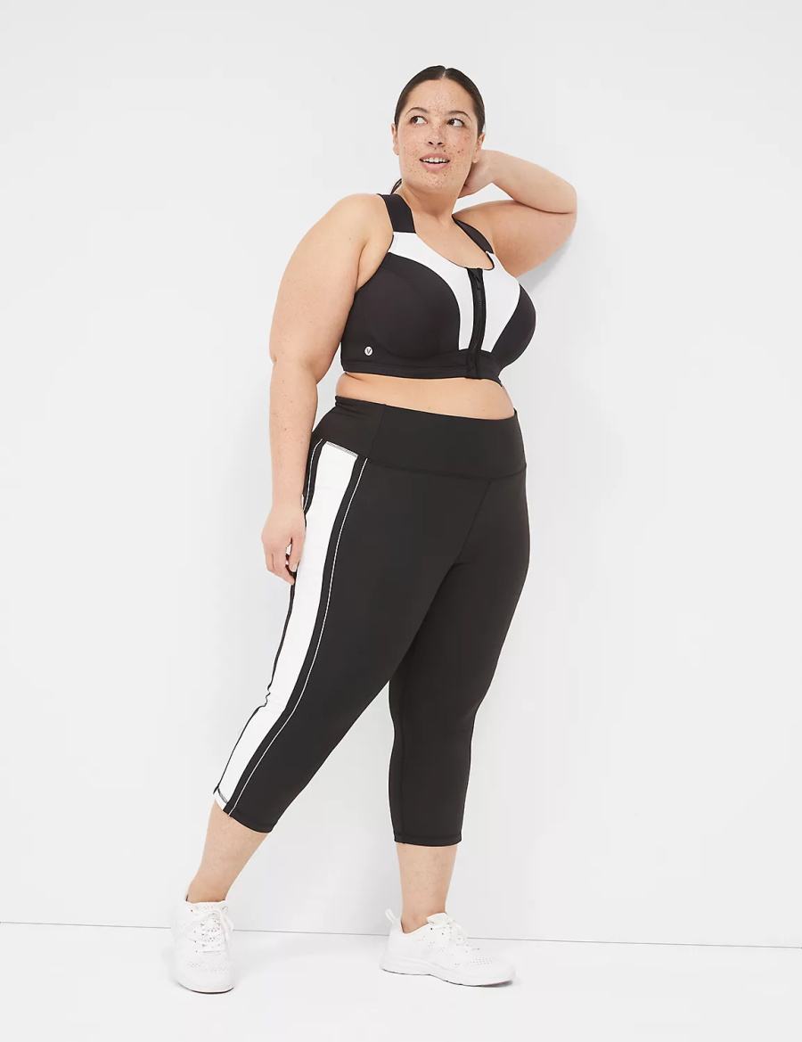 Dámské Sportovní Podprsenka Lane Bryant LIVI Max Support Comfort Zip-Front Černé | YQL8463TV