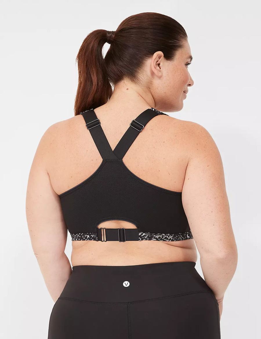 Dámské Sportovní Podprsenka Lane Bryant LIVI Max Support Comfort Zip-Front Černé | OBS9236ER