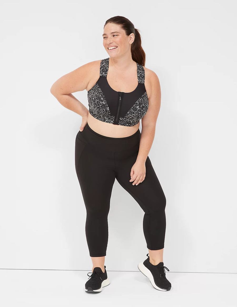 Dámské Sportovní Podprsenka Lane Bryant LIVI Max Support Comfort Zip-Front Černé | OBS9236ER