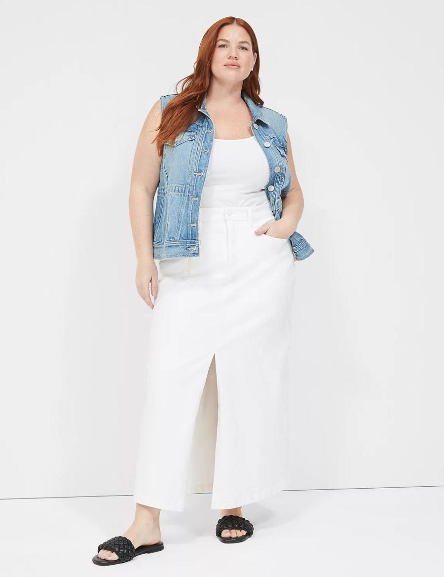 Dámské Sukně Lane Bryant High-Rise Denim Maxi Bílé | NPV1948QE