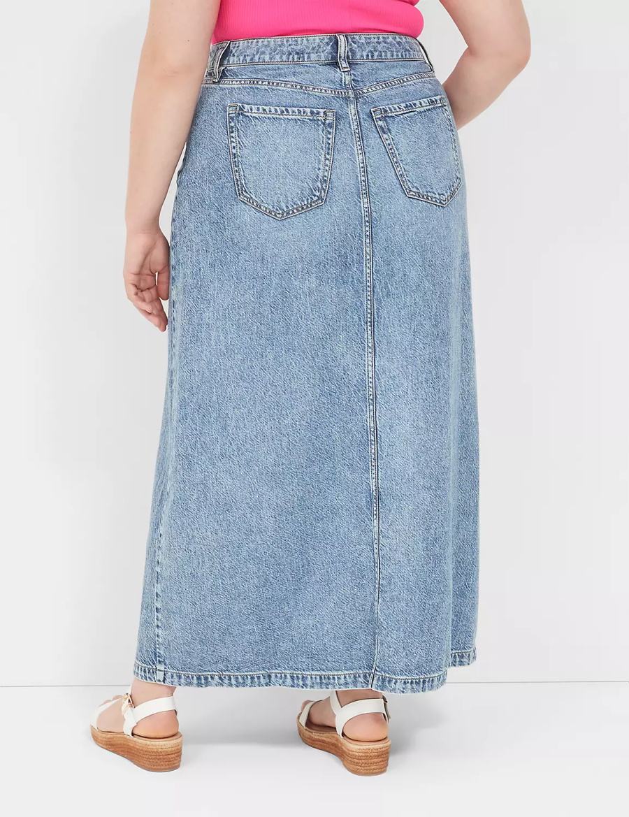 Dámské Sukně Lane Bryant High-Rise Front-Slit Denim Maxi Světle Blankyt | JDH858NA