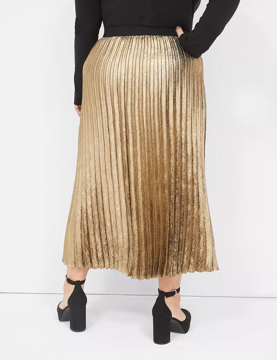 Dámské Sukně Lane Bryant Metallic Pleated Midi Zlaté | PDM9943KU