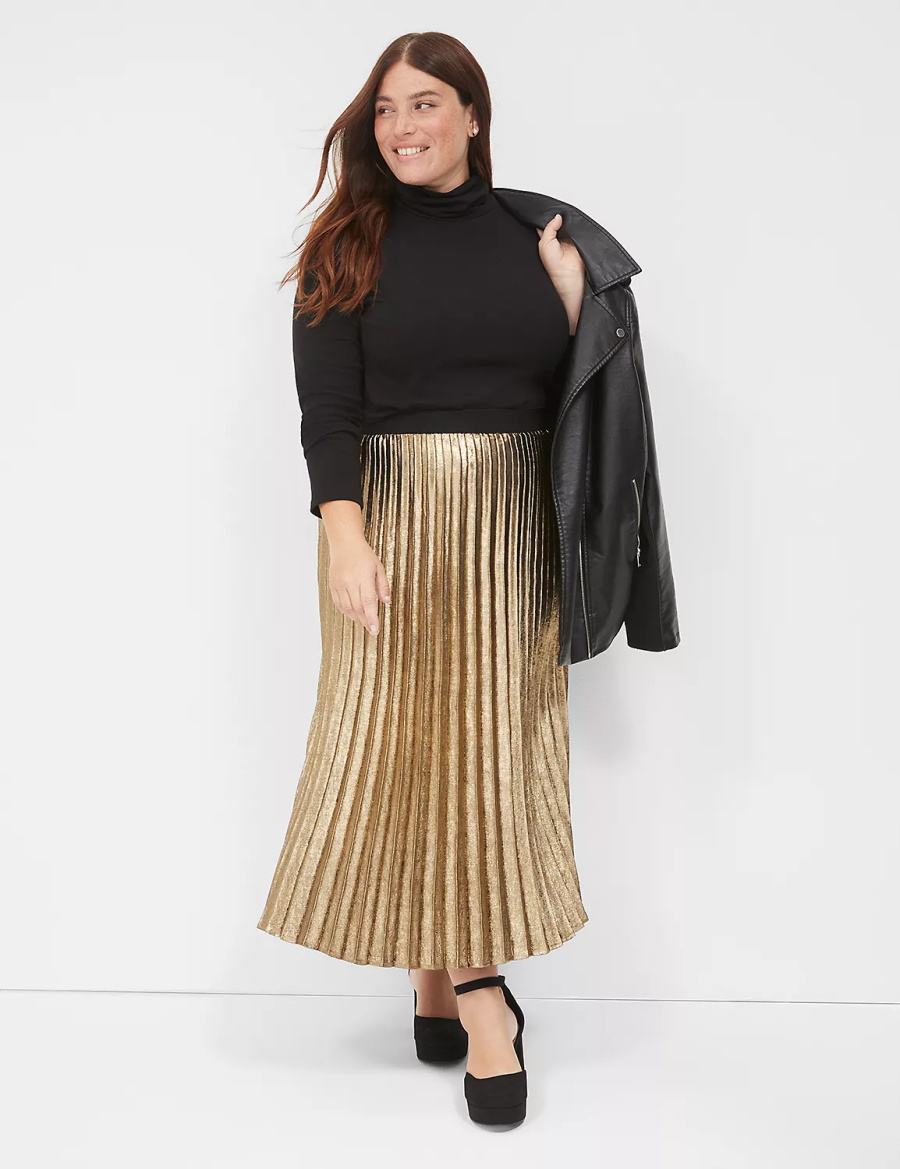 Dámské Sukně Lane Bryant Metallic Pleated Midi Zlaté | PDM9943KU