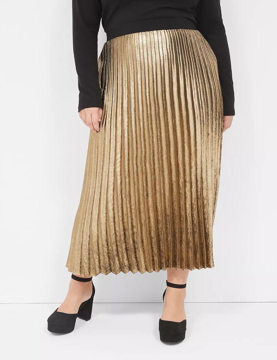 Dámské Sukně Lane Bryant Metallic Pleated Midi Zlaté | PDM9943KU