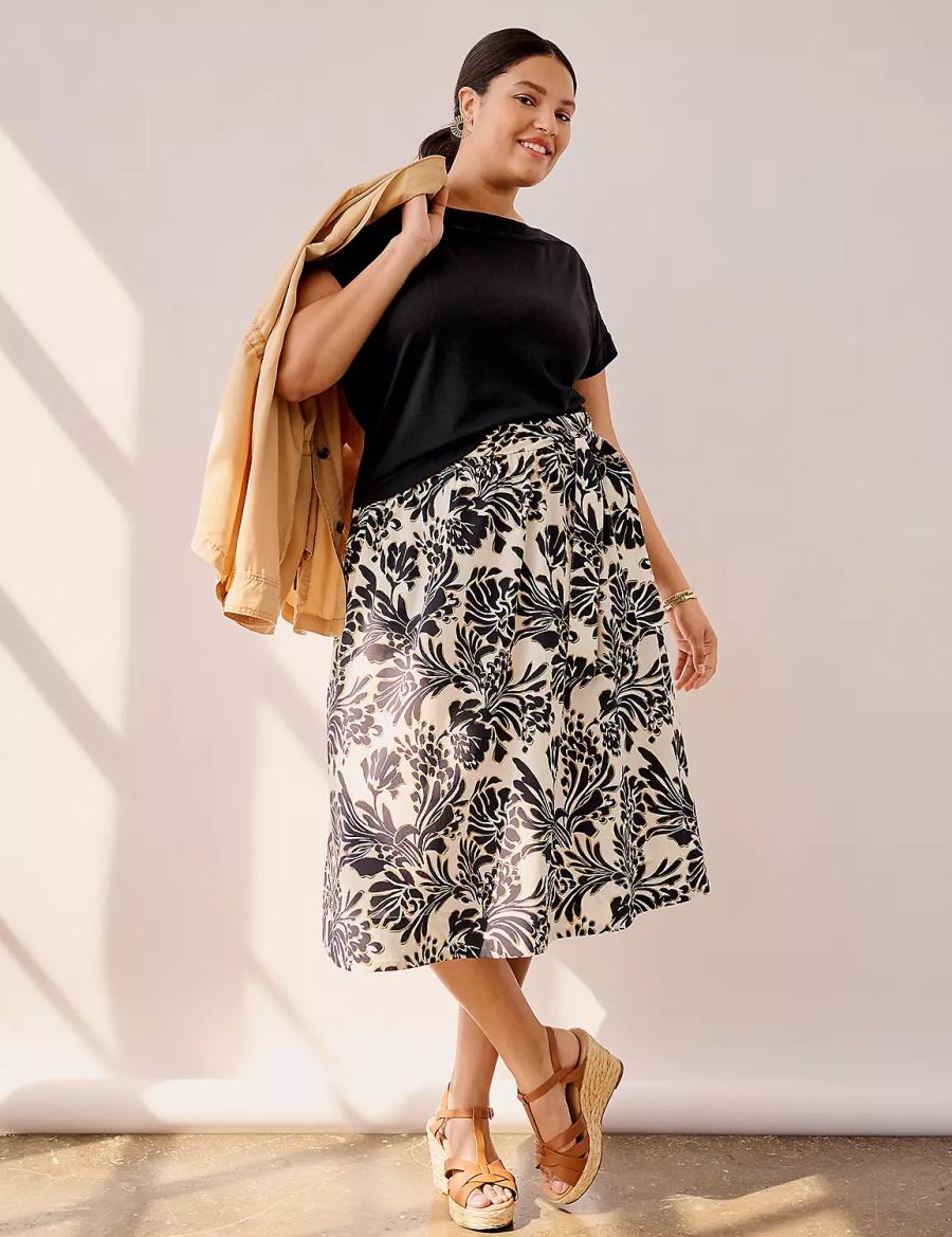 Dámské Sukně Lane Bryant Printed Midi Černé | RTU9660OJ