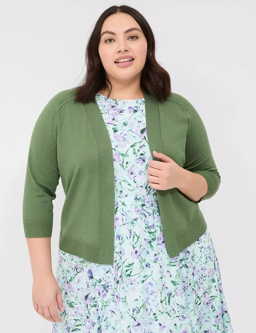 Dámské Svetry Lane Bryant 3/4-Sleeve Open-Front Shrug Hnědé Zelene | FNI6356LX