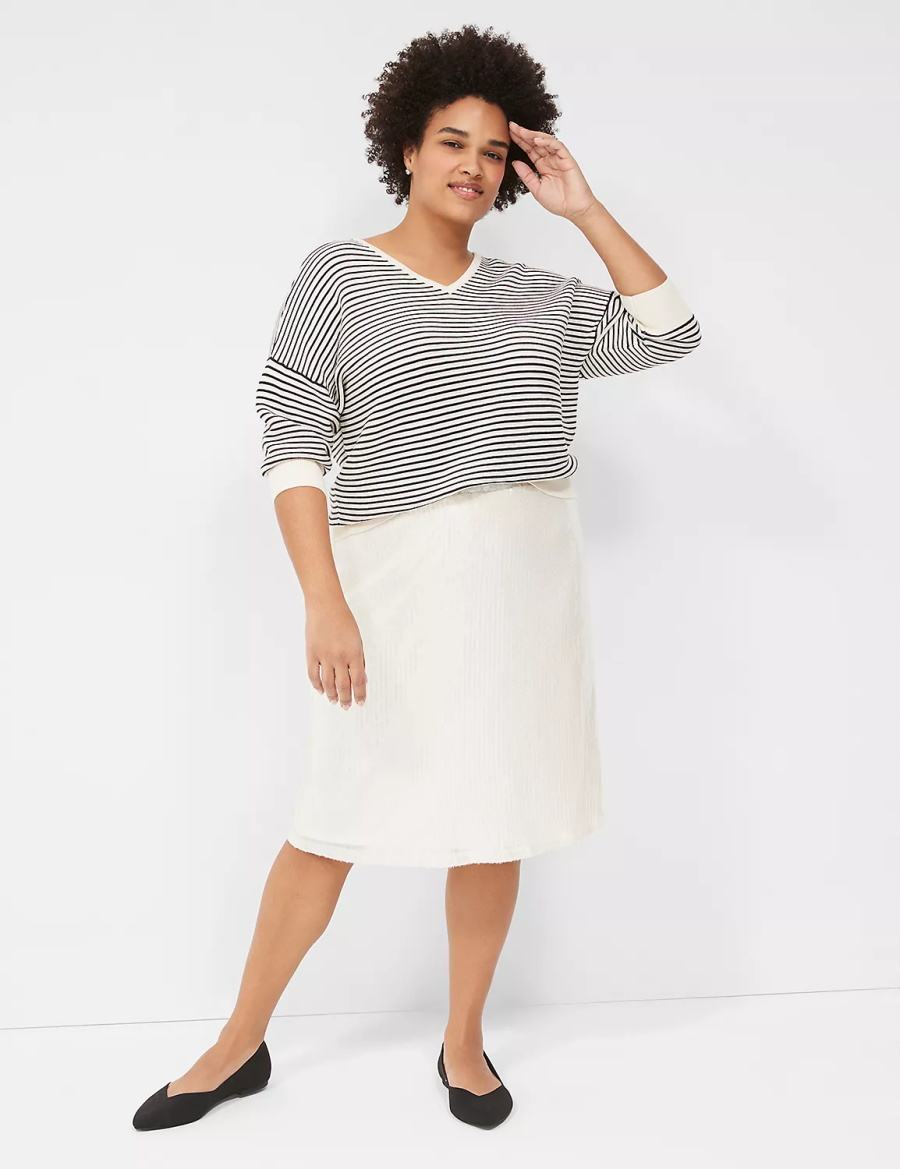 Dámské Svetry Lane Bryant 3/4-Sleeve V-Neck Striped Bílé Černé | DBZ2039HG