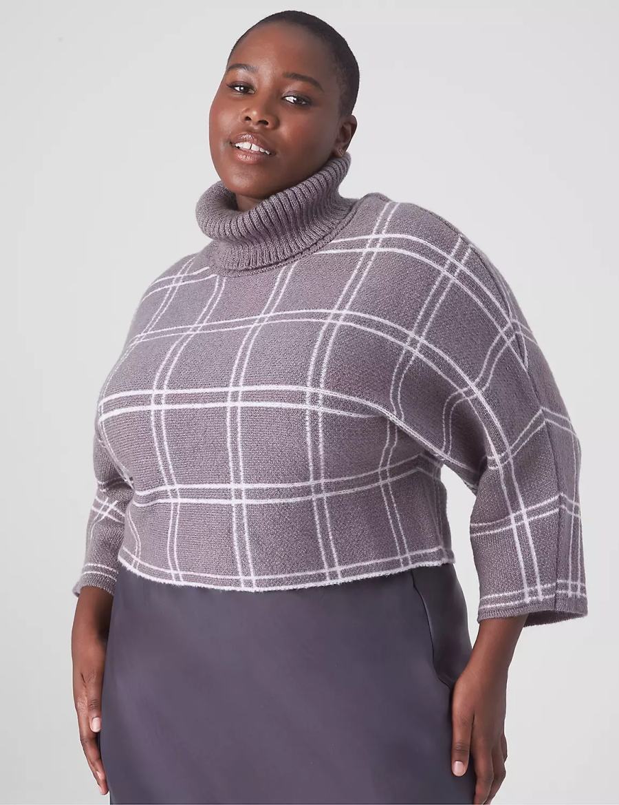 Dámské Svetry Lane Bryant Classic 3/4-Sleeve Mock-Neck Jacquard Crop Šedé | TVH5939FZ