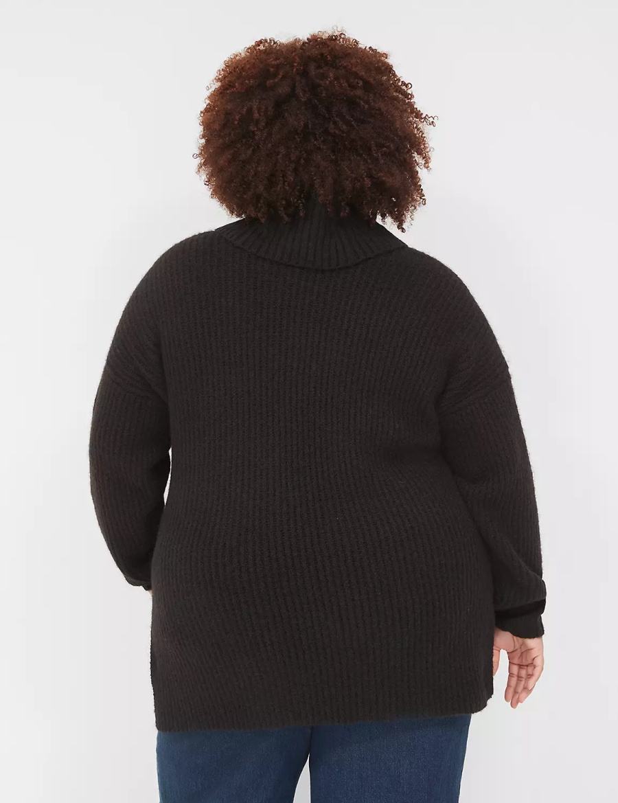 Dámské Svetry Lane Bryant Cowlneck Ribbed Long Černé | FPM3415QC