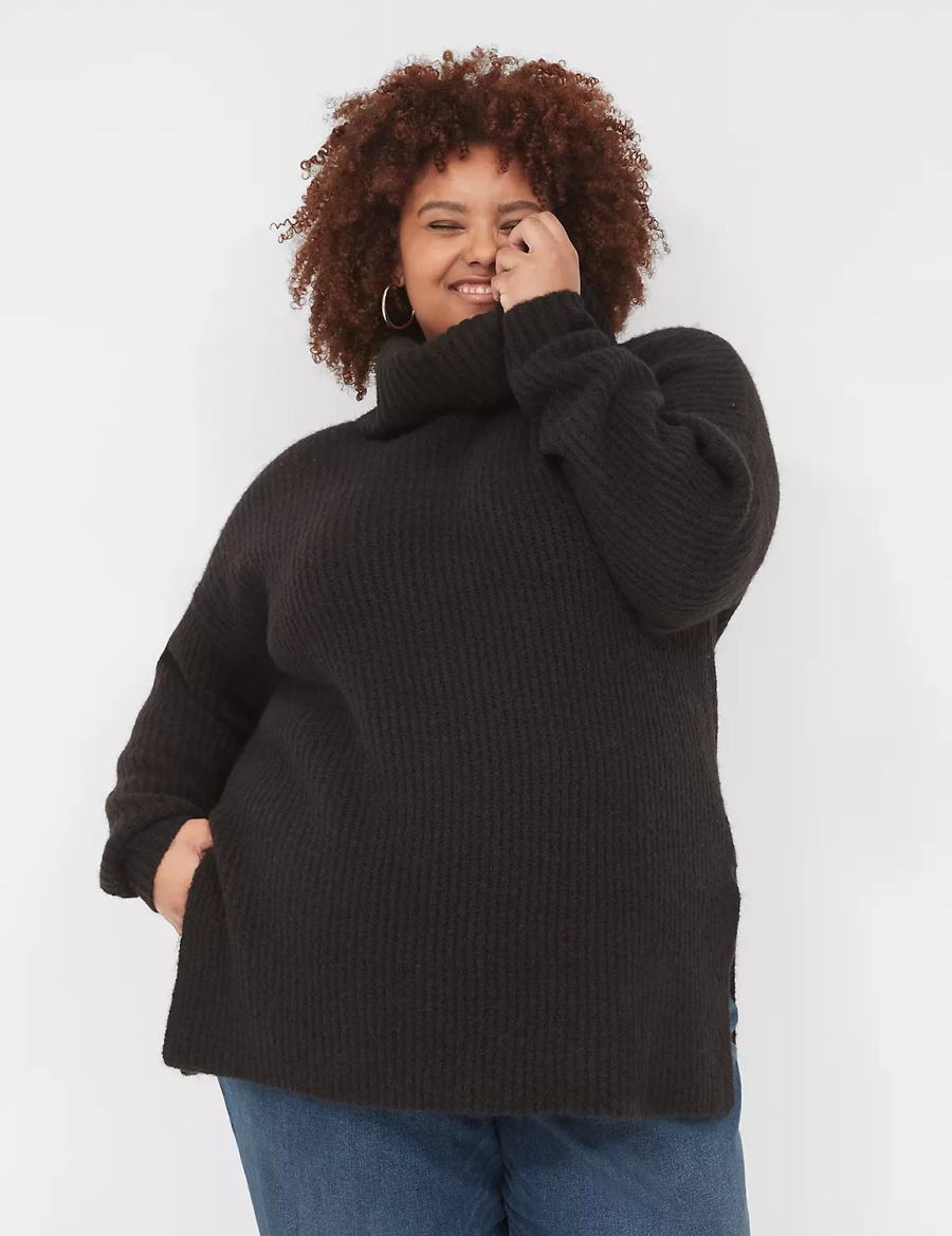 Dámské Svetry Lane Bryant Cowlneck Ribbed Long Černé | FPM3415QC