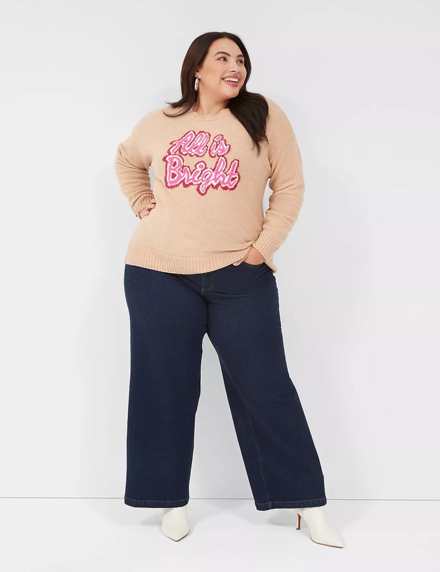 Dámské Svetry Lane Bryant Crew-Neck All Is Bright Hnědé | HQM116NG