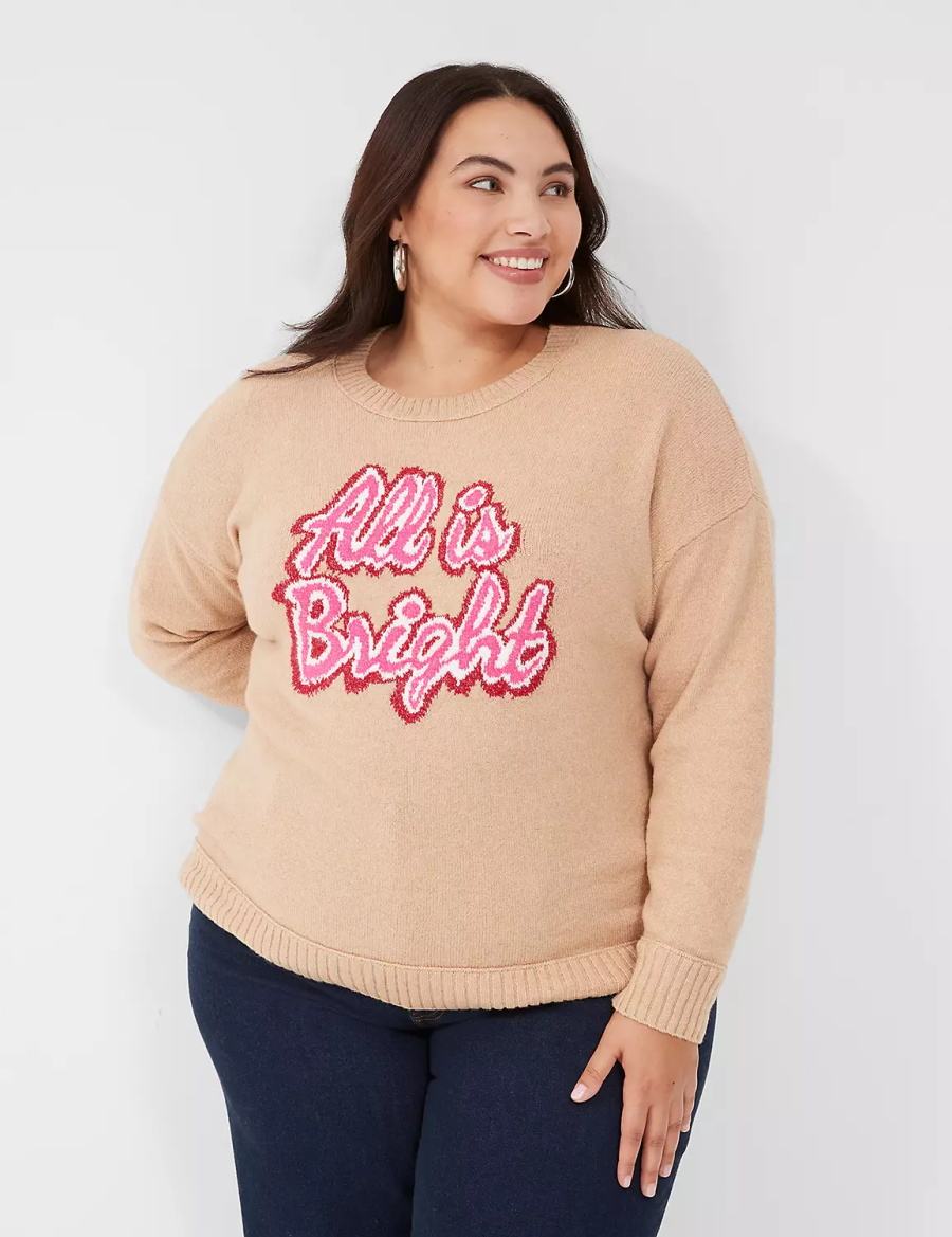 Dámské Svetry Lane Bryant Crew-Neck All Is Bright Hnědé | HQM116NG