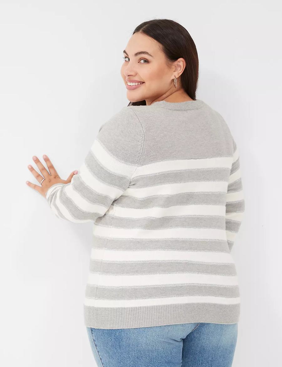 Dámské Svetry Lane Bryant Crew-Neck Button-Shoulder Striped Hnědé | QUS4038ZE