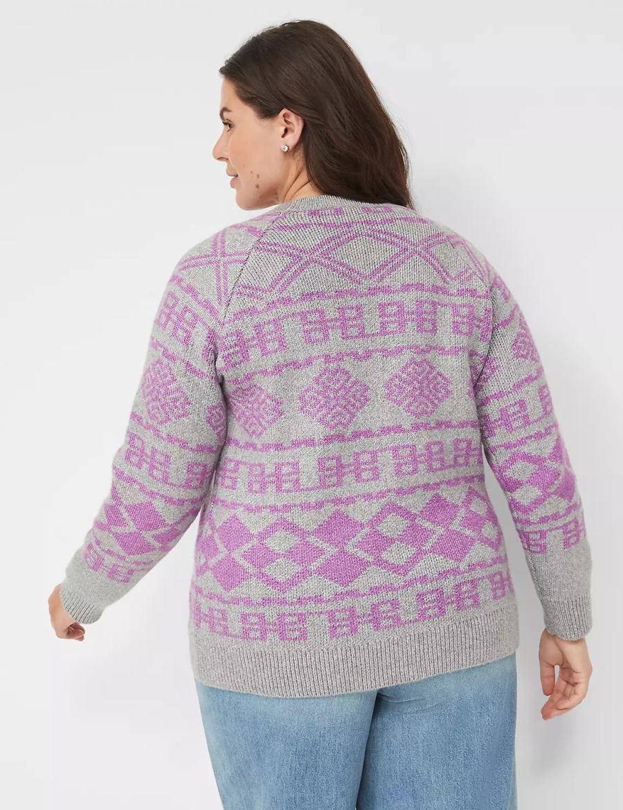 Dámské Svetry Lane Bryant Crew-Neck Jacquard Šedé | TUZ8581YQ