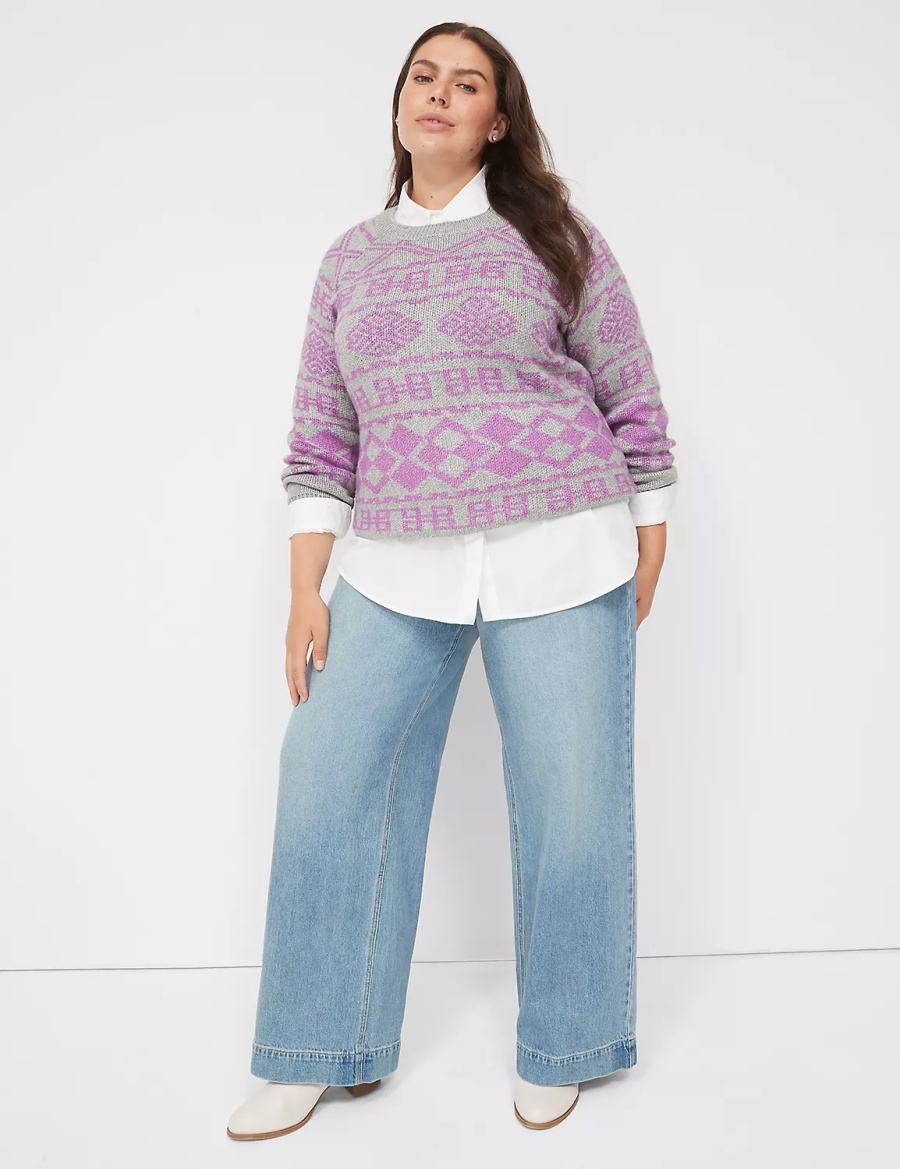 Dámské Svetry Lane Bryant Crew-Neck Jacquard Šedé | TUZ8581YQ