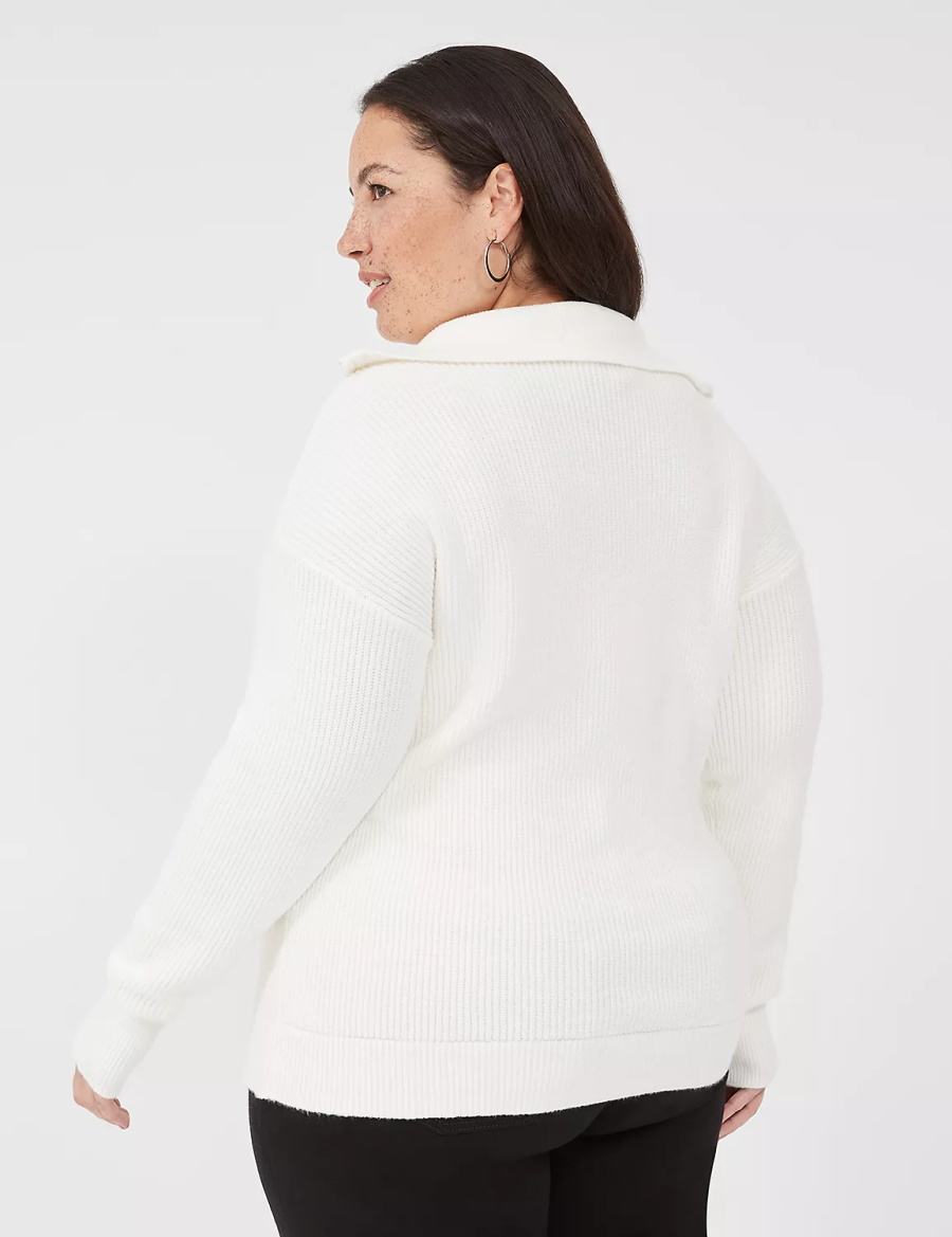 Dámské Svetry Lane Bryant Half-Zip Mock-Neck Bílé | KIG1524JR