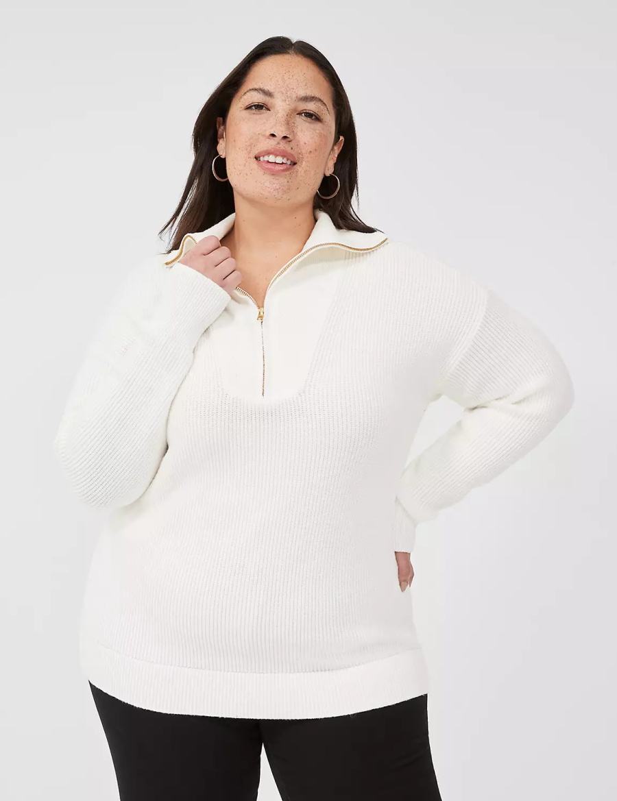 Dámské Svetry Lane Bryant Half-Zip Mock-Neck Bílé | KIG1524JR