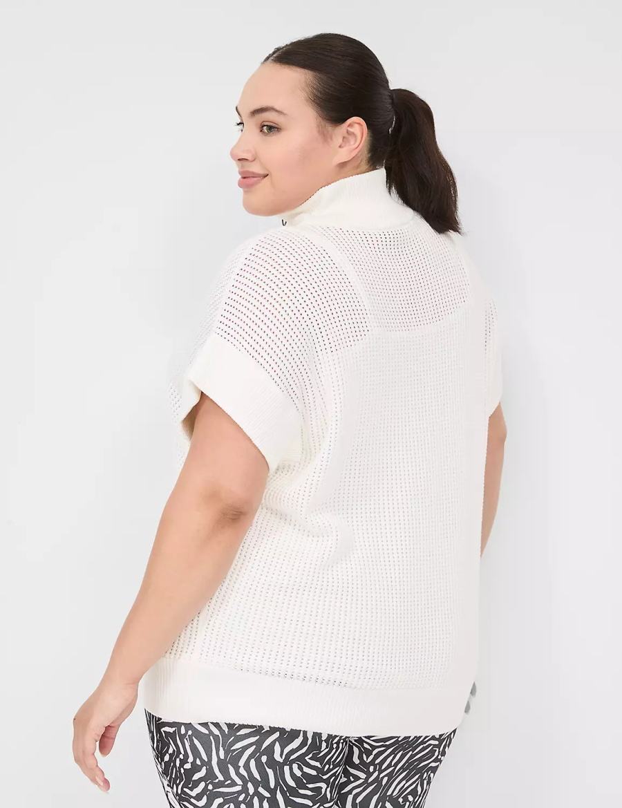 Dámské Svetry Lane Bryant LIVI Short-Sleeve Half-Zip Mesh Bílé | QSC432VX