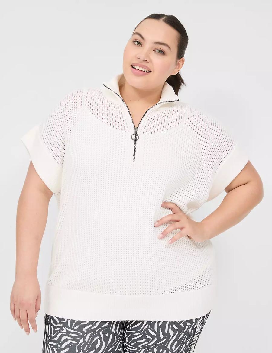 Dámské Svetry Lane Bryant LIVI Short-Sleeve Half-Zip Mesh Bílé | QSC432VX