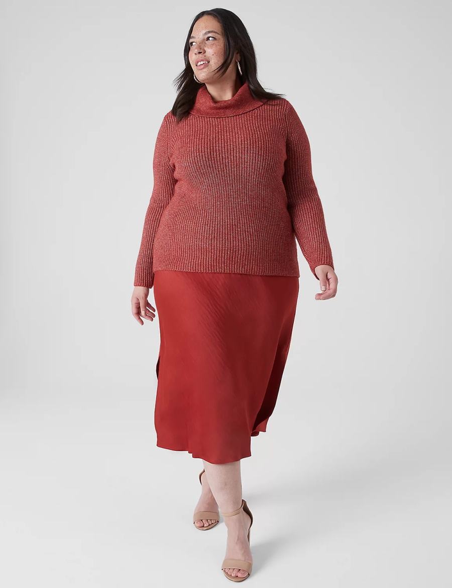 Dámské Svetry Lane Bryant Long-Sleeve Cowlneck Rib Červené | NMI2185RD