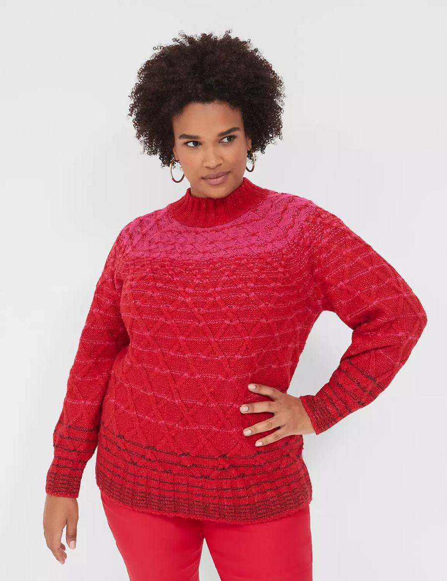 Dámské Svetry Lane Bryant Mock-Neck Cable Červené | NVG4641SS