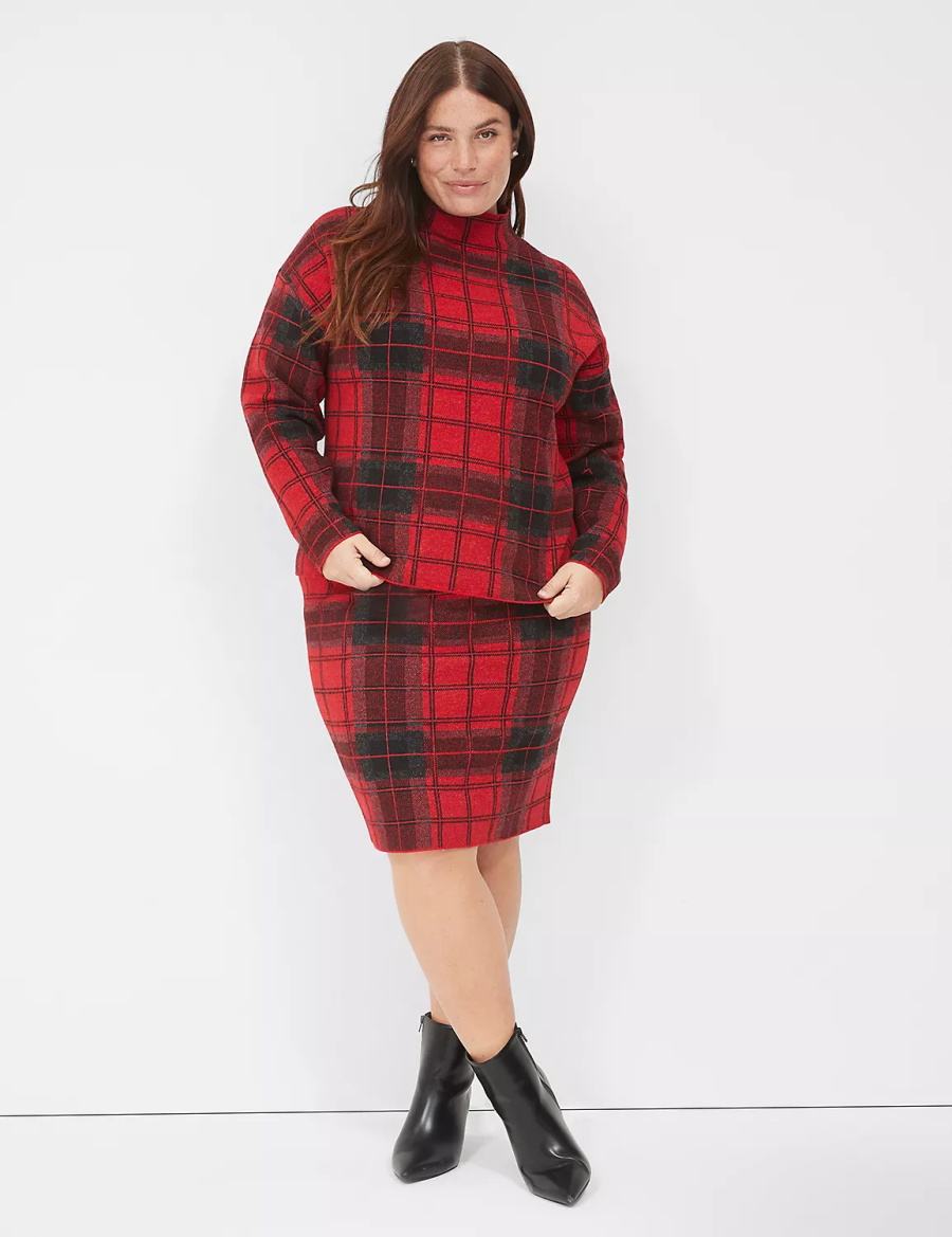 Dámské Svetry Lane Bryant Mock-Neck Plaid Červené | JNA2085ME