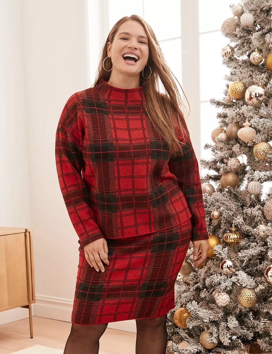 Dámské Svetry Lane Bryant Mock-Neck Plaid Červené | JNA2085ME