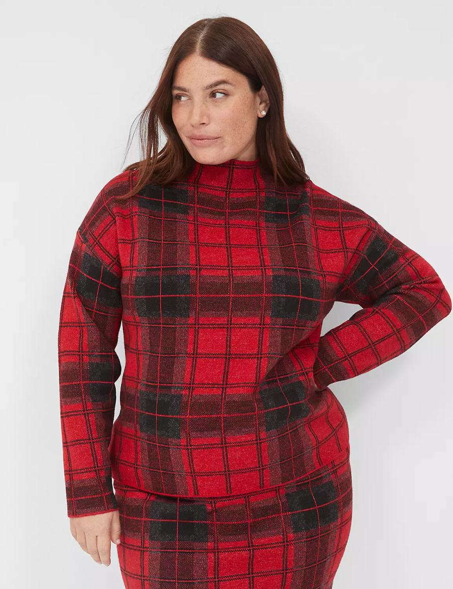 Dámské Svetry Lane Bryant Mock-Neck Plaid Červené | JNA2085ME