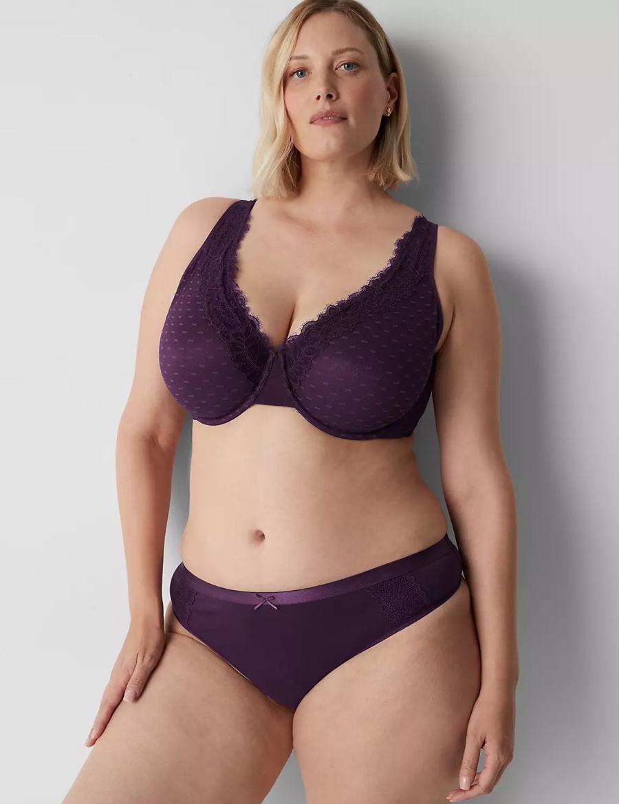 Dámské Tanga Kalhotky Lane Bryant Cotton With Lace Waist Fialové | OPG6269FU