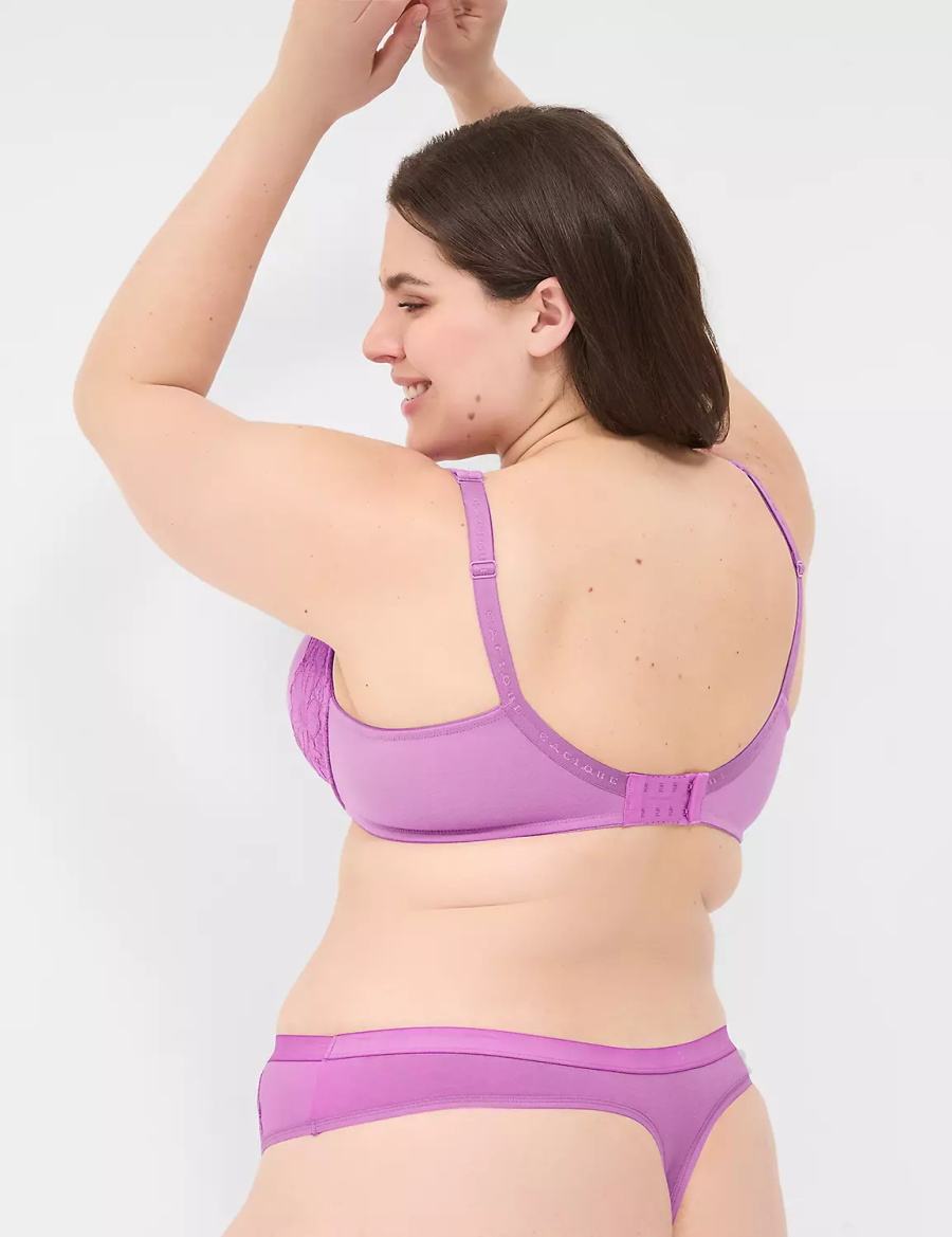 Dámské Tanga Kalhotky Lane Bryant Cotton With Lace Trim Fialové | LDK456GT