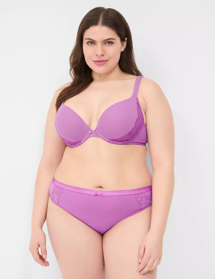 Dámské Tanga Kalhotky Lane Bryant Cotton With Lace Trim Fialové | LDK456GT