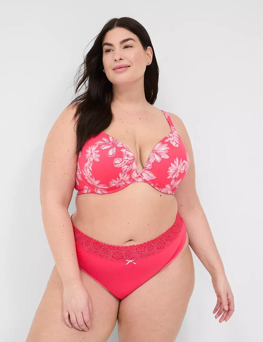 Dámské Tanga Kalhotky Lane Bryant Cotton With Lace Waist Tmavě Červené | DIE367CZ