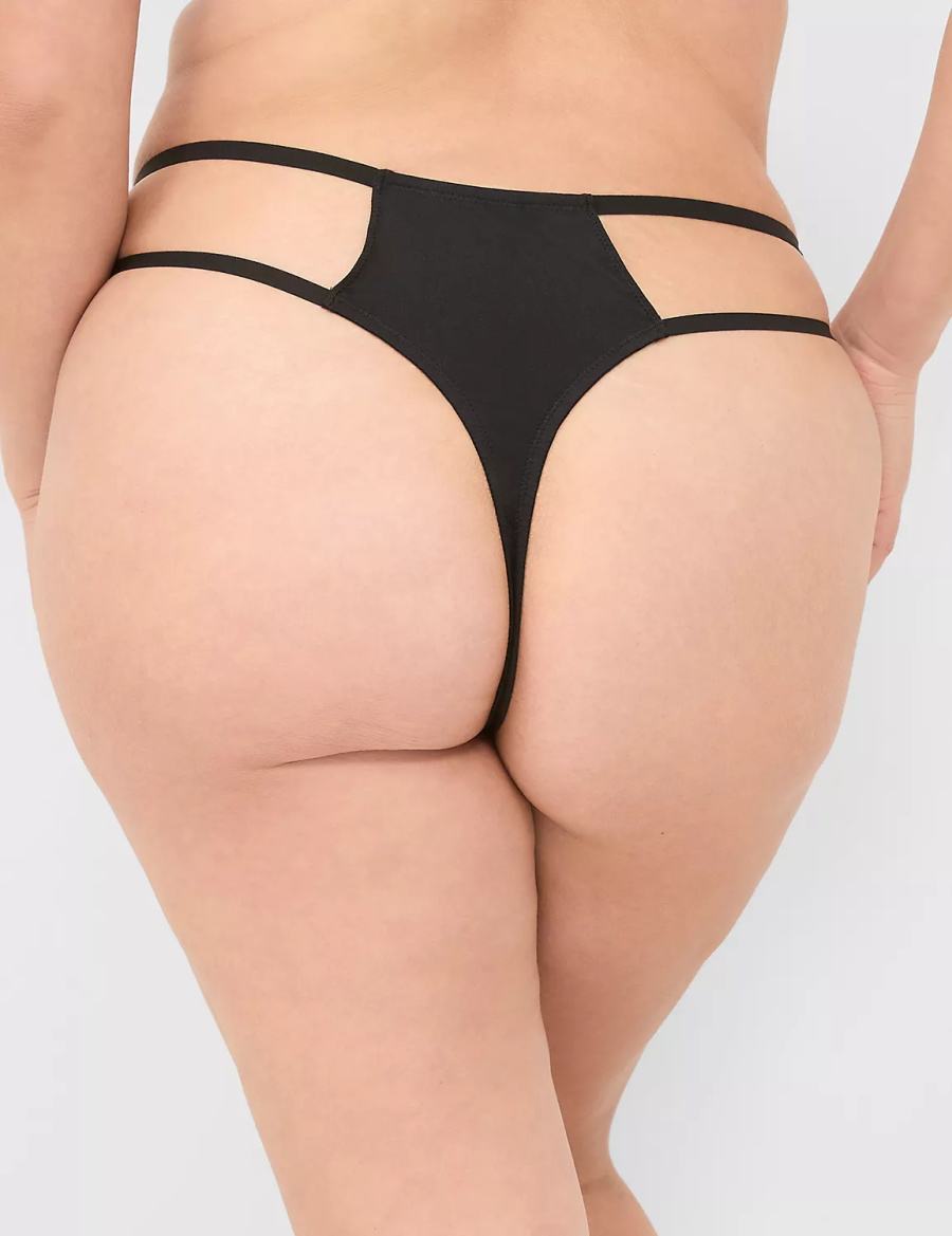 Dámské Tanga Kalhotky Lane Bryant Crotchless Strappy Černé | MKG6843QZ