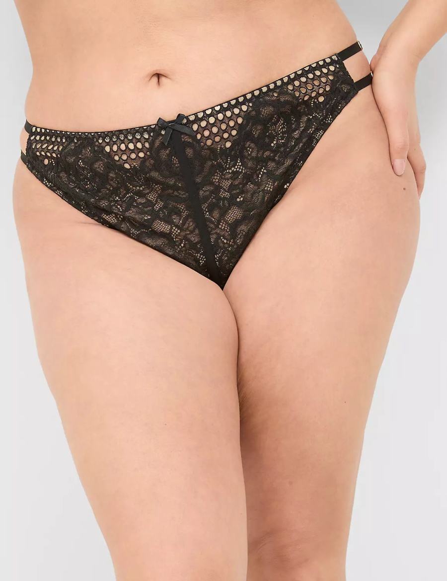 Dámské Tanga Kalhotky Lane Bryant Crotchless Strappy Černé | MKG6843QZ