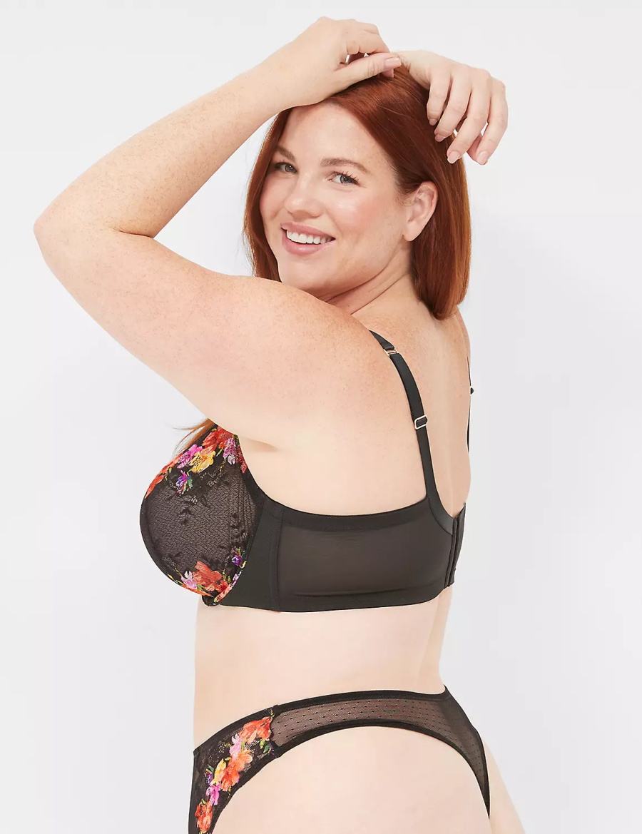 Dámské Tanga Kalhotky Lane Bryant Digital Print Lace High-Leg Černé | KJV8612LJ