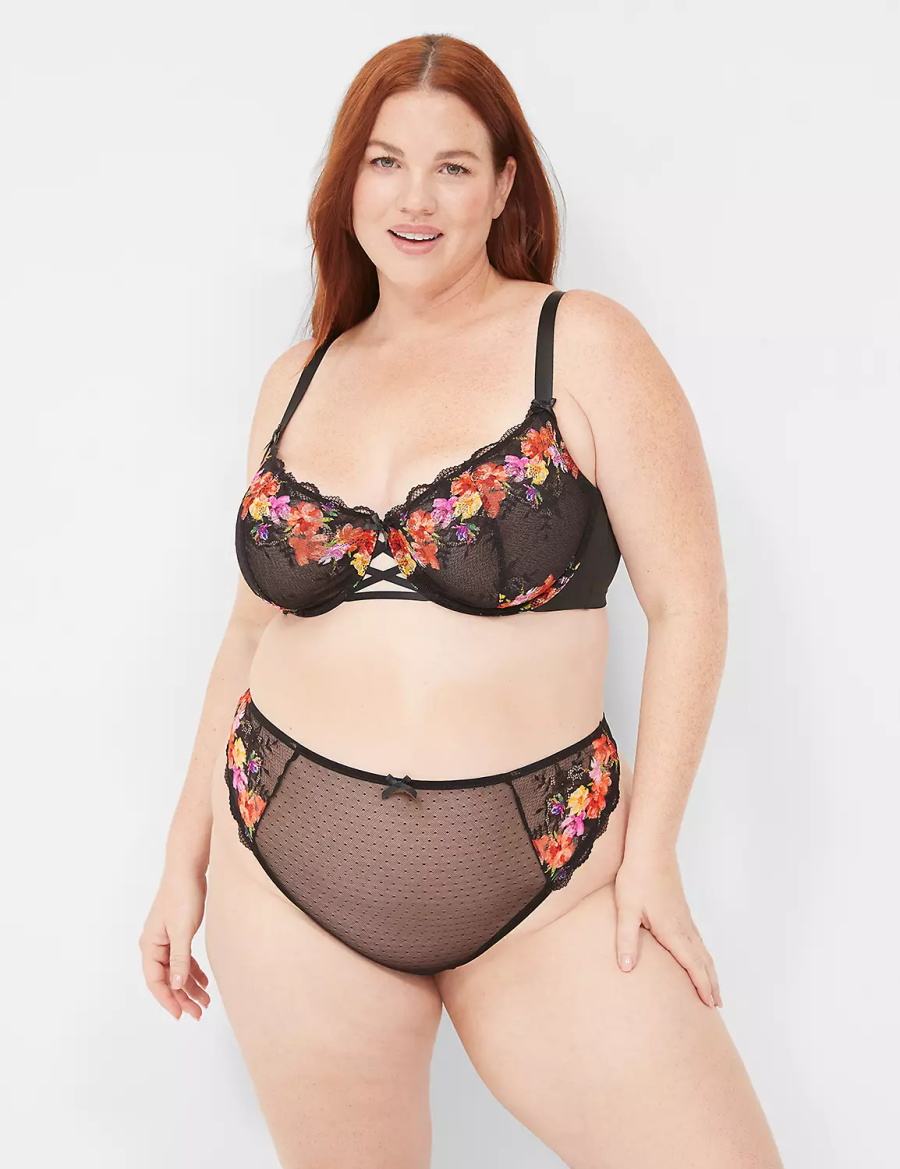 Dámské Tanga Kalhotky Lane Bryant Digital Print Lace High-Leg Černé | KJV8612LJ