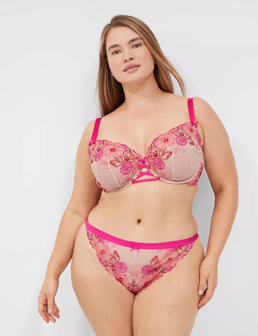 Dámské Tanga Kalhotky Lane Bryant Embroidered Růžové Růžové | JVY8042LG