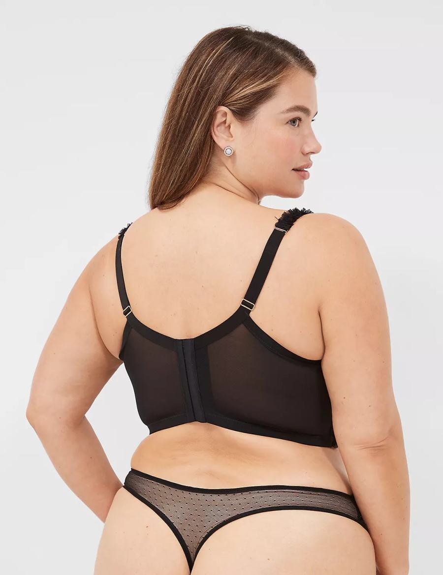 Dámské Tanga Kalhotky Lane Bryant Embroidered Ruffle-Trim Černé | YRL7614MO